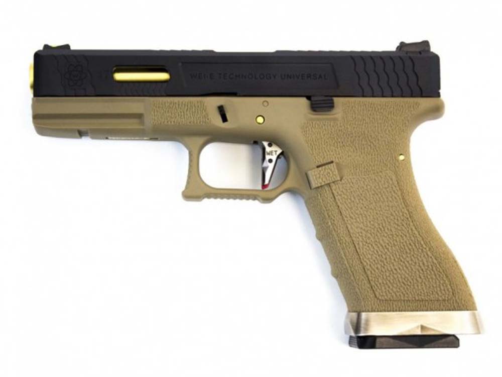 WE Force G17 TAN Black Slide and Gold Barrel With Thumb Rest