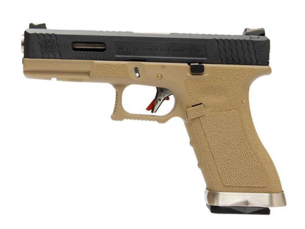 WE Force G17 TAN Black Slide and Silver Barrel With Thumb Rest