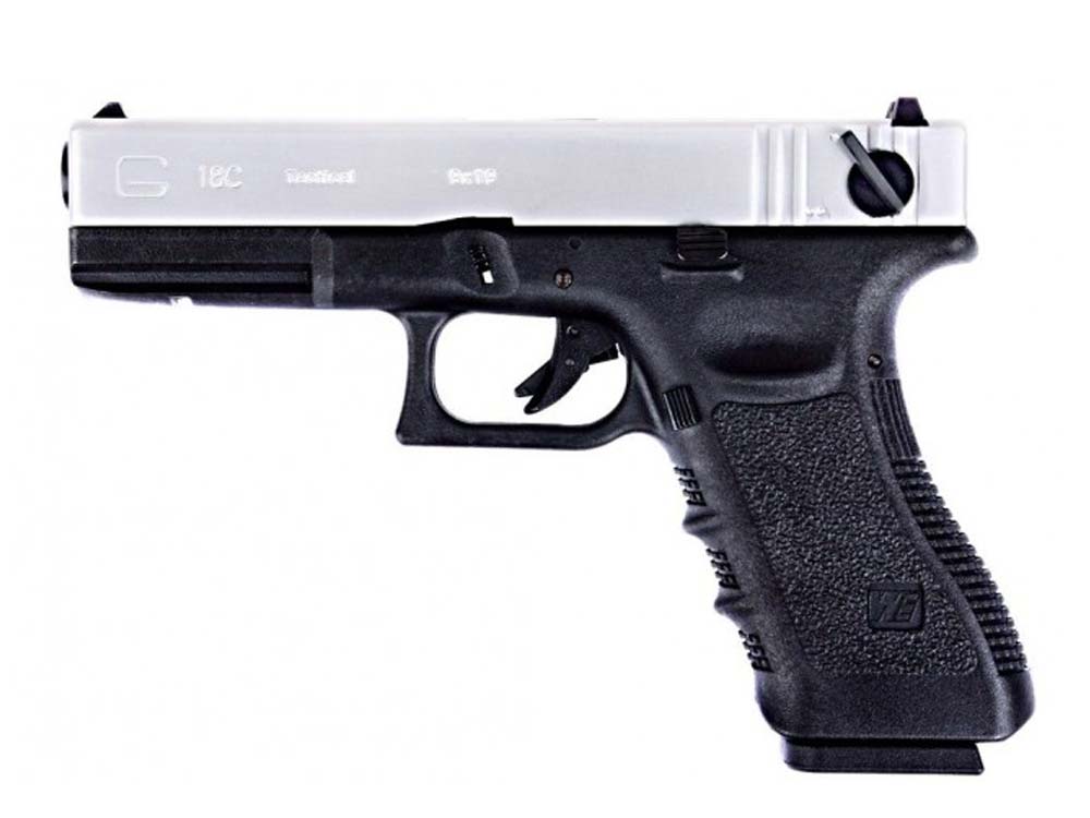 WE G18C Two Tone Silver Full Metal GBB Airsoft Pistol