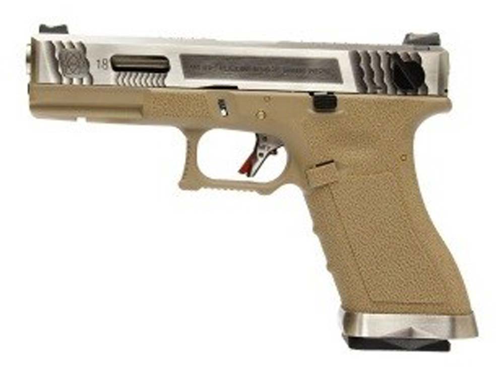 WE Force G18 TAN Silver Slide and Silver Barrel With Thumb Rest