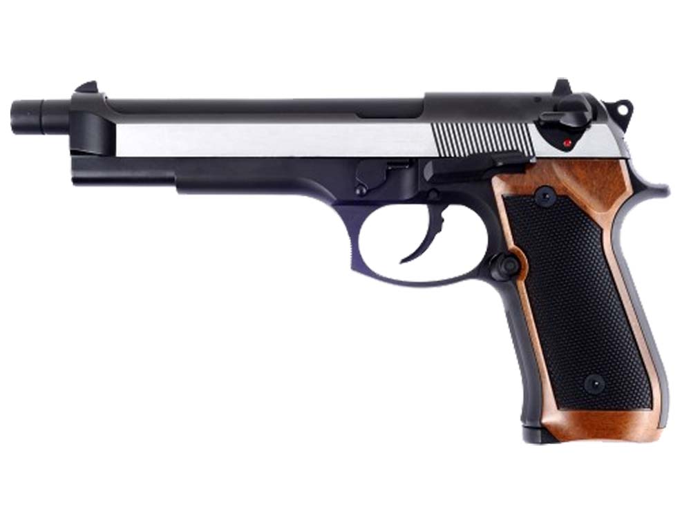 WE Metal M92F GBB Pistol w/Long barrel 2-tone slide & Ext Grip